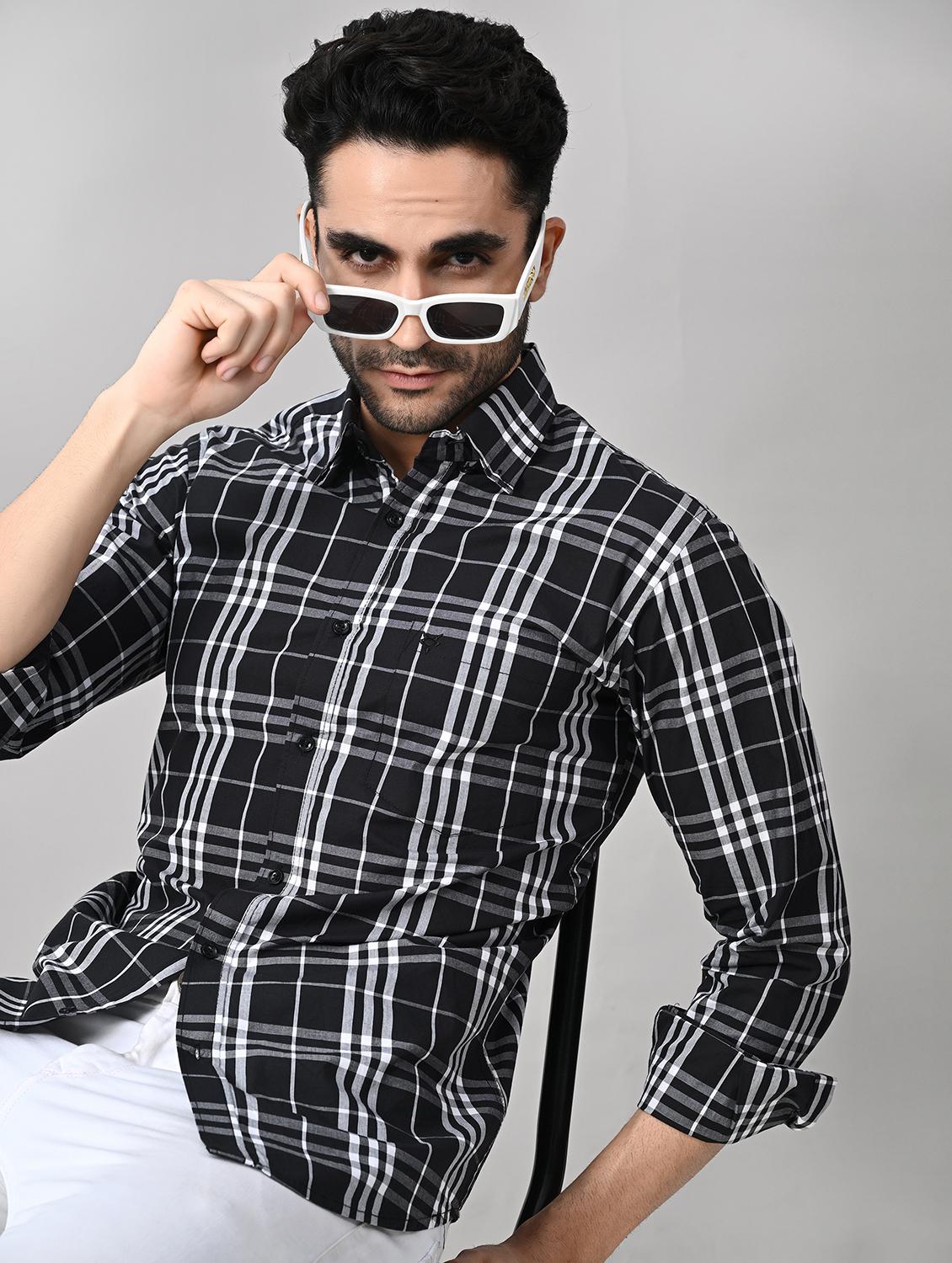 men black checkered casual shirt - 21525253 - Standard Image - 2