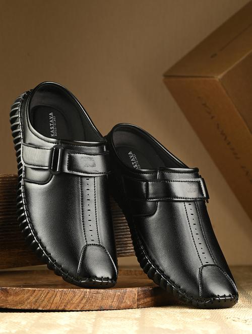 men black solid slip on sandal - 21525260 - Standard Image - 0