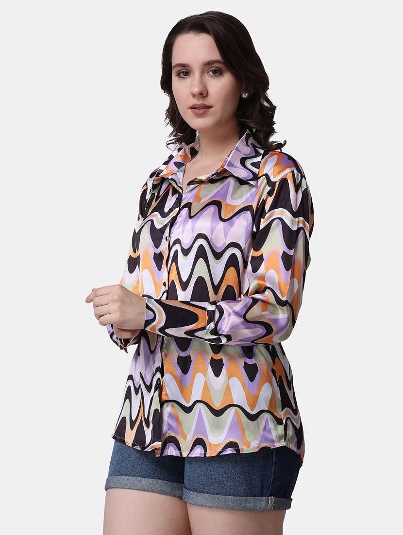 women printed collared long sleeves shirt - 21525741 - Standard Image - 2