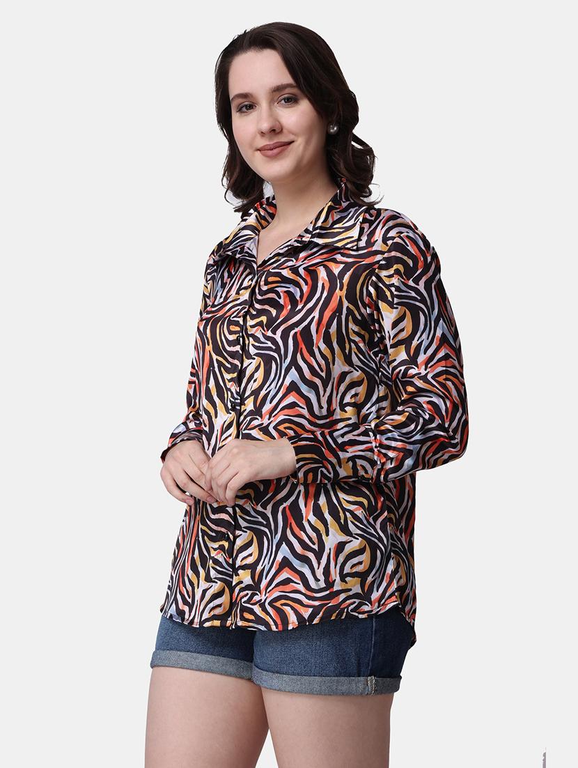 women printed collared long sleeves shirt - 21525743 - Standard Image - 2