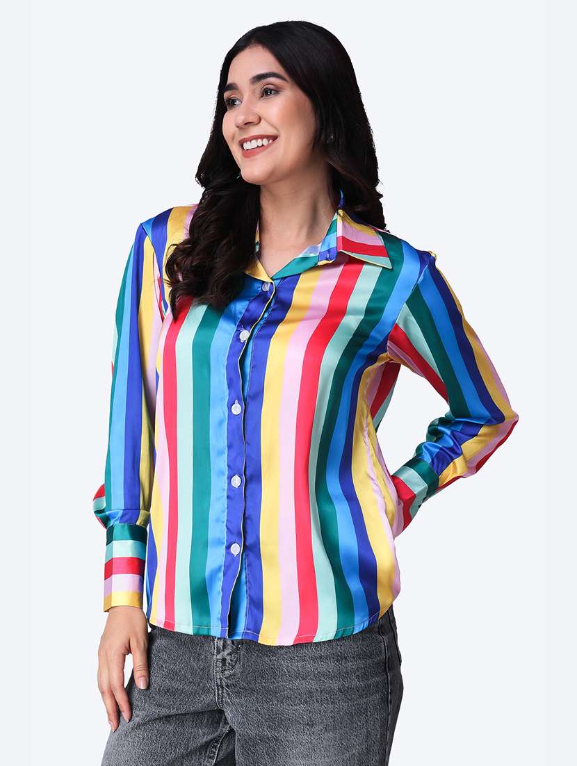 women printed collared long sleeves shirt - 21525744 - Standard Image - 2