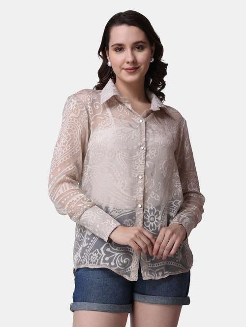 women self designed collared long sleeves shirt - 21525746 - Standard Image - 0