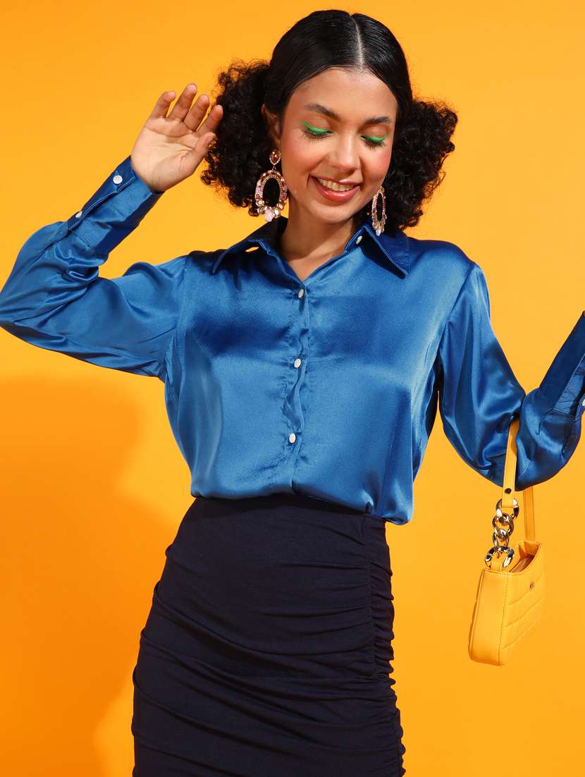 women solid collared long sleeves shirt - 21525750 - Zoom Image - 0