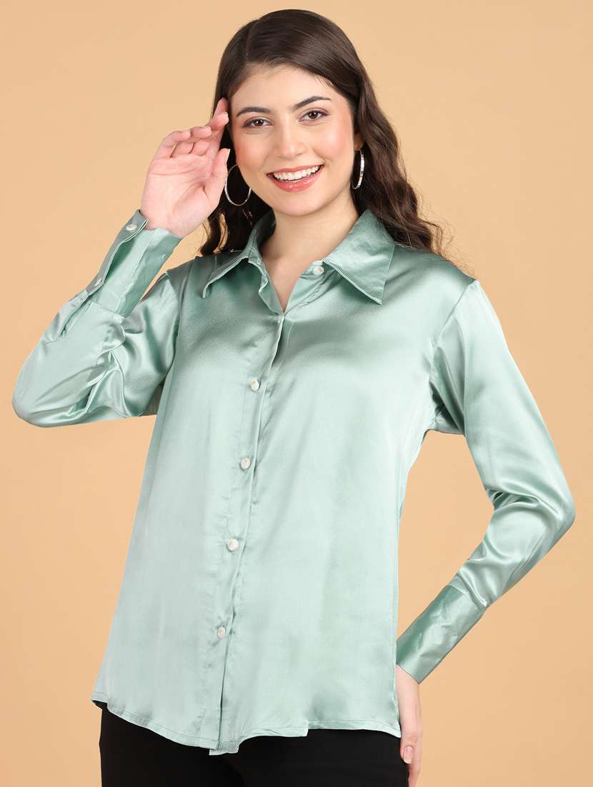 women solid collared long sleeves shirt - 21525756 -  Zoom Image - 0