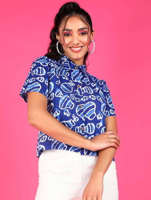 women printed collared short sleeves shirt - 21525757 - Standard Image - 0