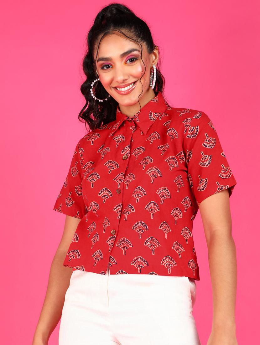 women printed collared short sleeves shirt - 21525758 -  Zoom Image - 0