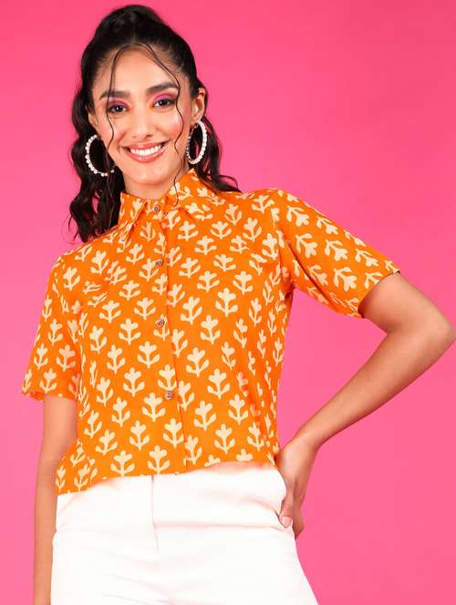 women printed collared short sleeves shirt - 21525759 -  Standard Image - 0