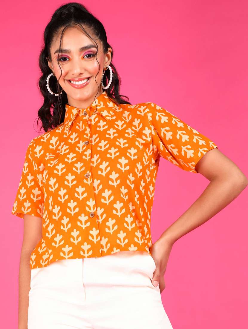 women printed collared short sleeves shirt - 21525759 -  Zoom Image - 0