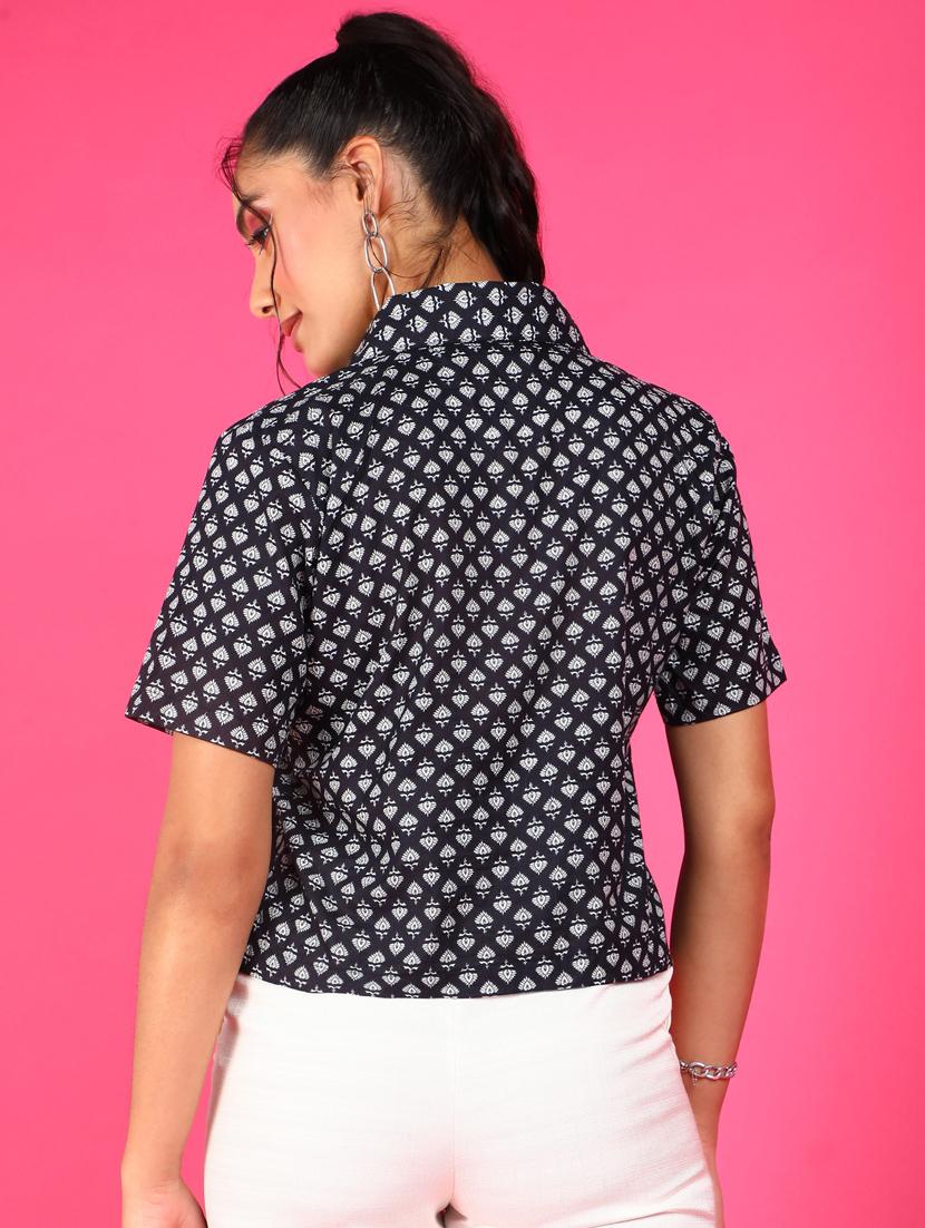 women printed collared short sleeves shirt - 21525760 - Standard Image - 2