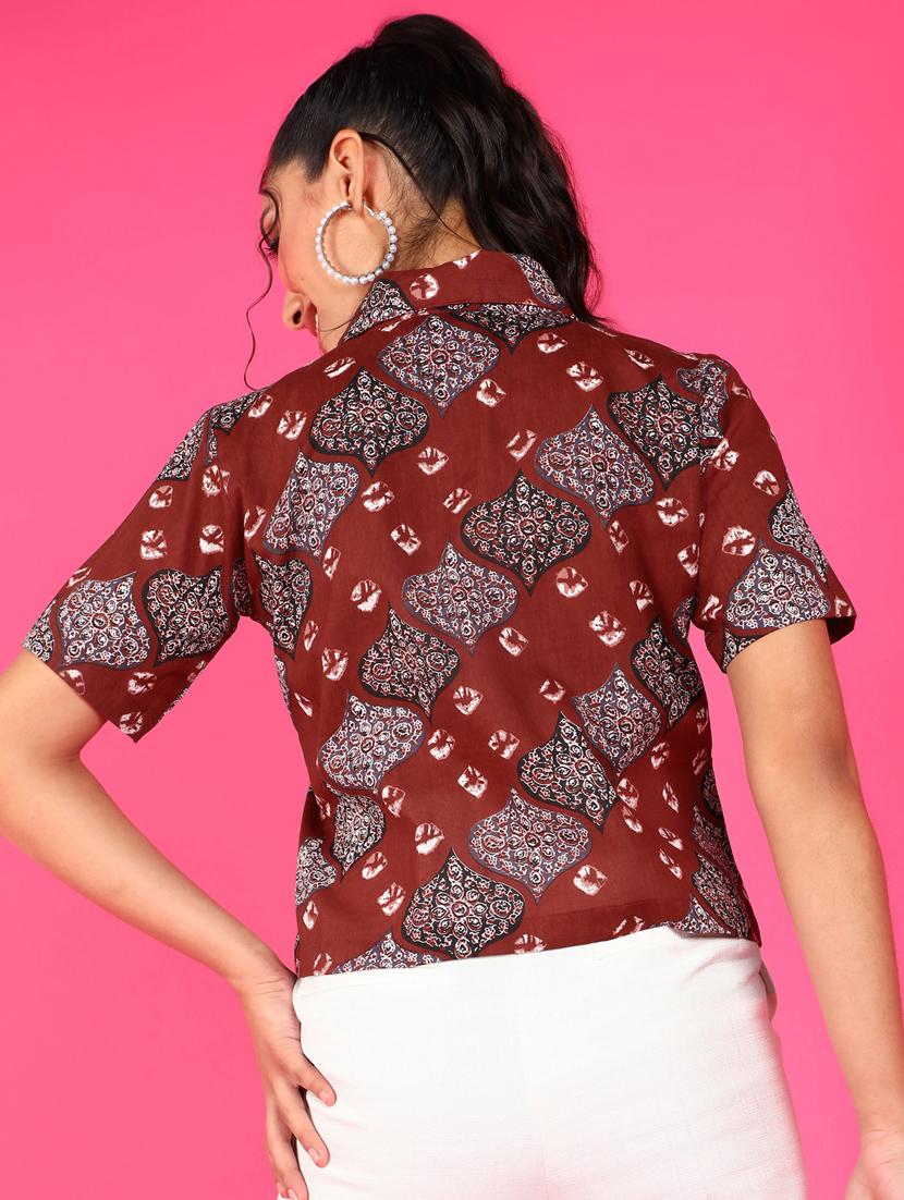 women printed collared short sleeves shirt - 21525761 - Standard Image - 2