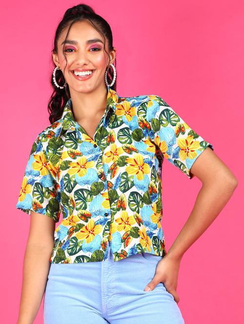 women printed collared short sleeves shirt - 21525763 -  Standard Image - 0