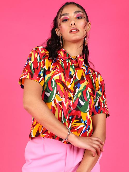 women printed collared short sleeves shirt - 21525764 - Standard Image - 0