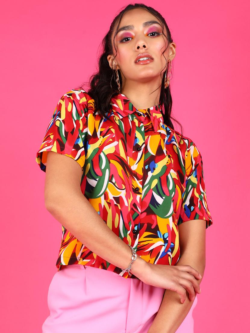women printed collared short sleeves shirt - 21525764 - Zoom Image - 0