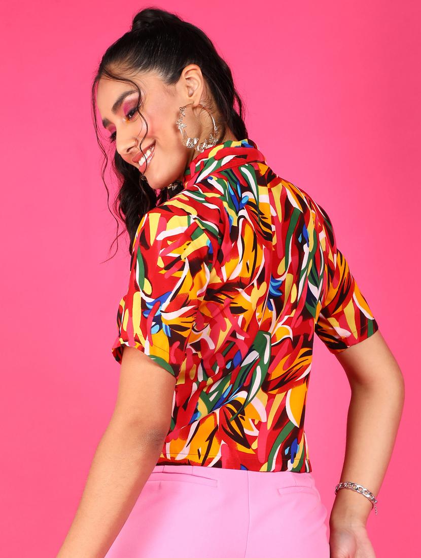 women printed collared short sleeves shirt - 21525764 - Standard Image - 2
