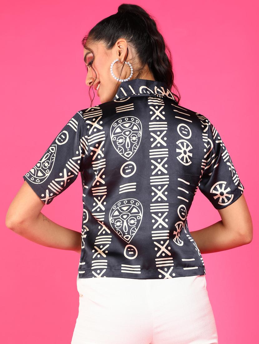 women printed collared short sleeves shirt - 21525766 - Standard Image - 2