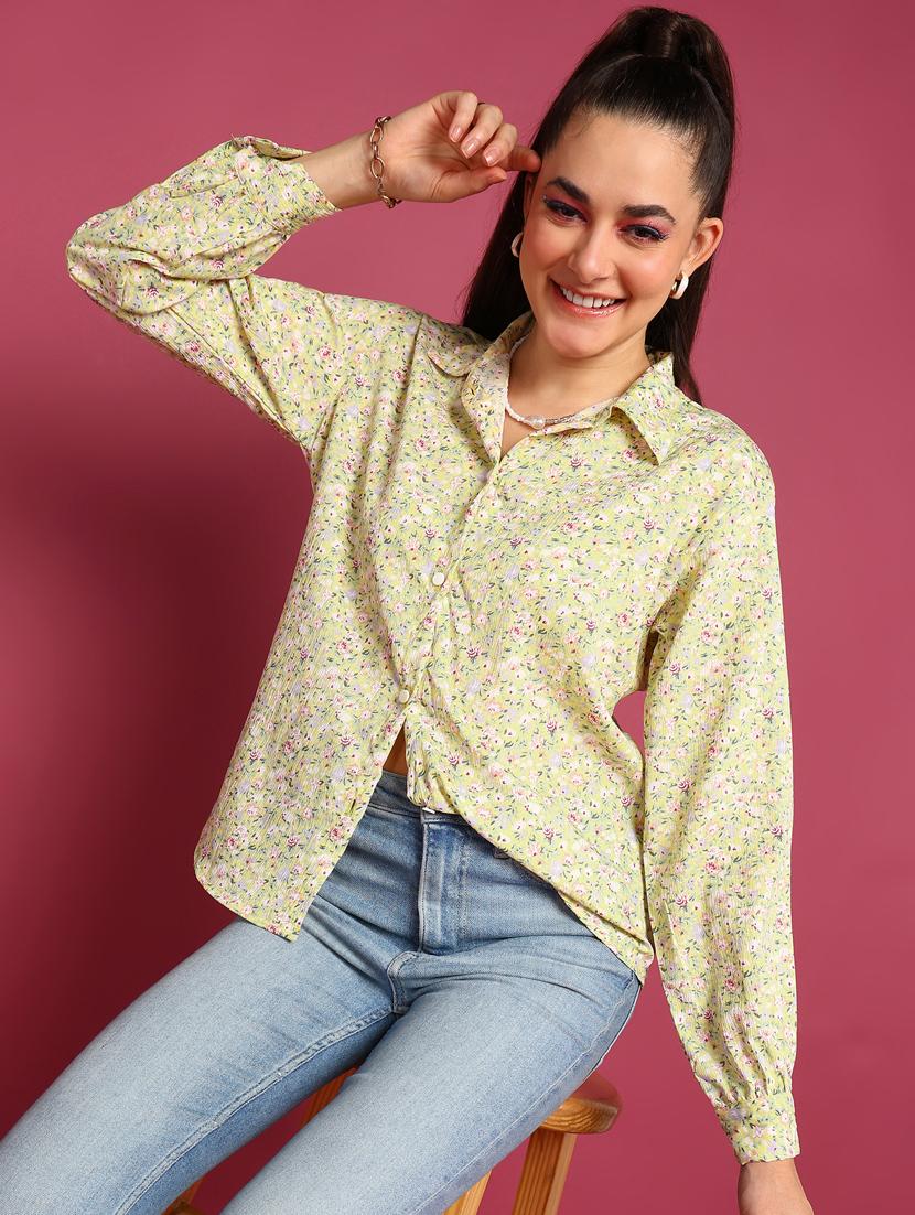 women printed collared long sleeves shirt - 21525768 - Zoom Image - 0