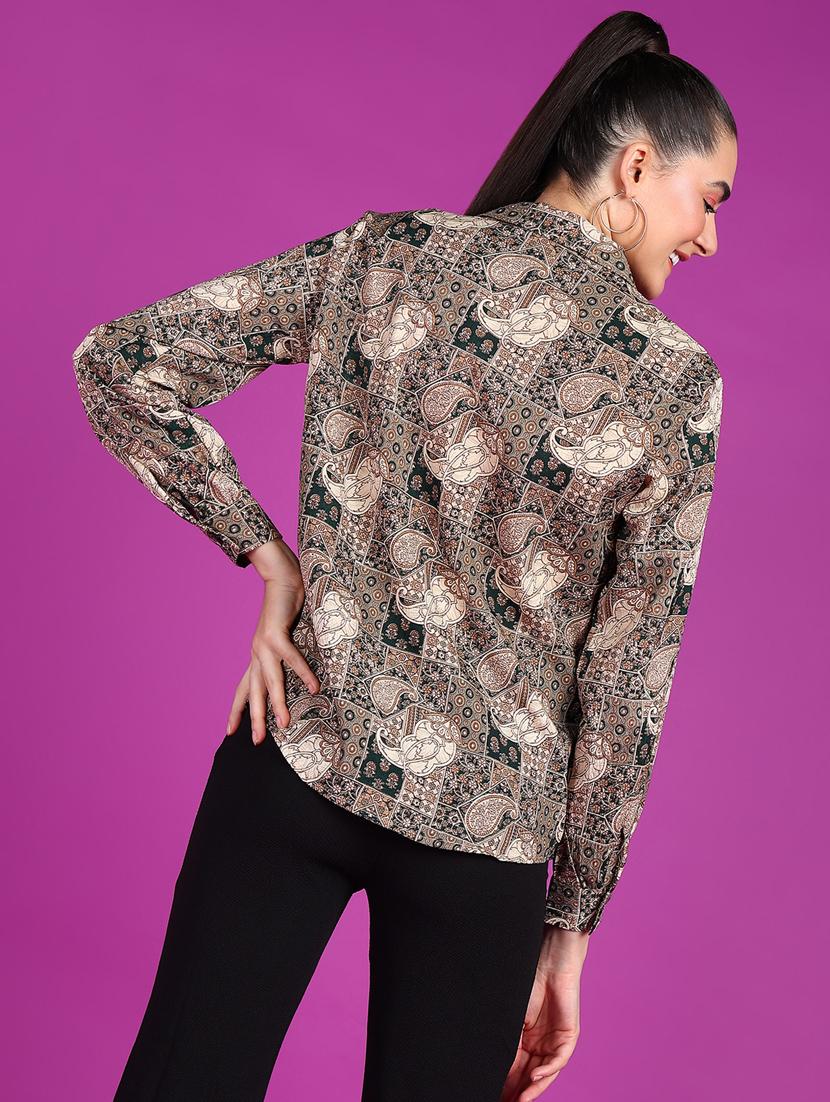 women printed collared long sleeves shirt - 21525769 - Standard Image - 2