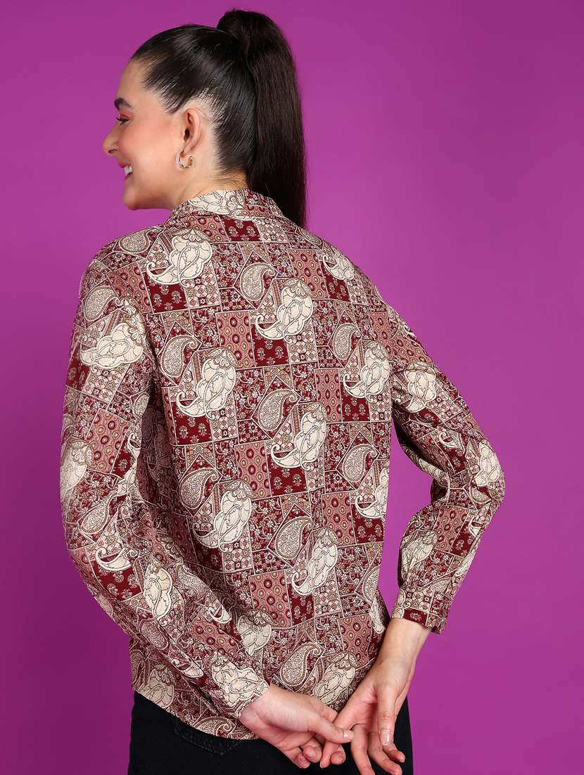 women printed collared long sleeves shirt - 21525770 -  Standard Image - 2