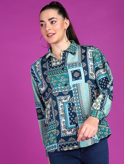 women printed collared long sleeves shirt - 21525784 -  Standard Image - 0