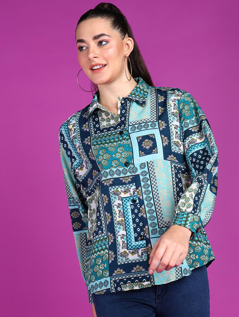 women printed collared long sleeves shirt - 21525784 -  Zoom Image - 0