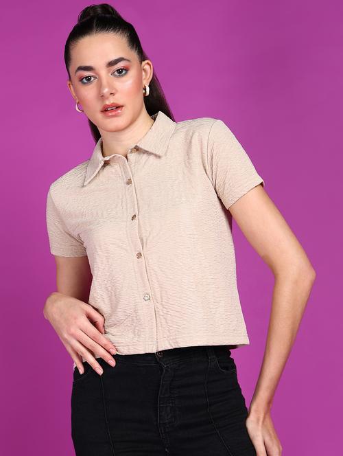 women solid collared short sleeves shirt - 21525786 - Standard Image - 0