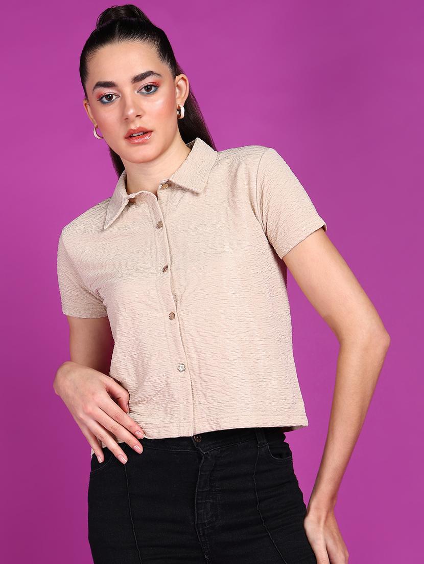 women solid collared short sleeves shirt - 21525786 - Zoom Image - 0