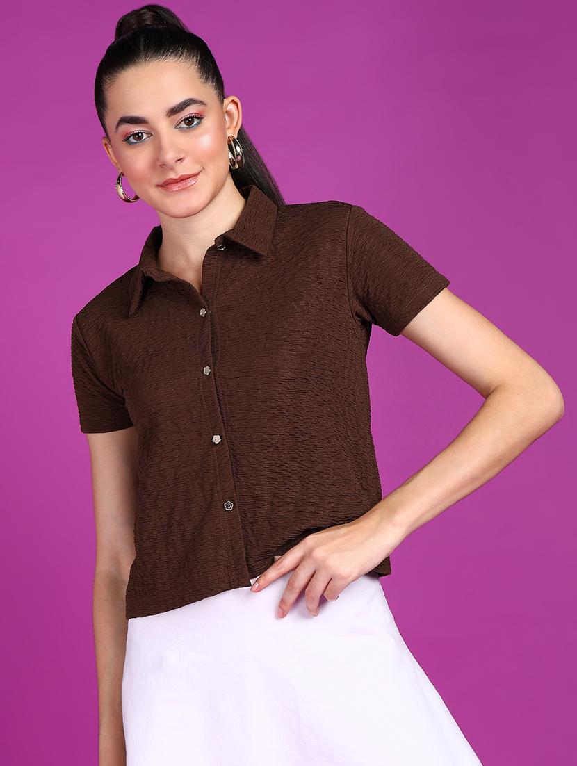 women solid collared short sleeves shirt - 21525787 - Zoom Image - 0
