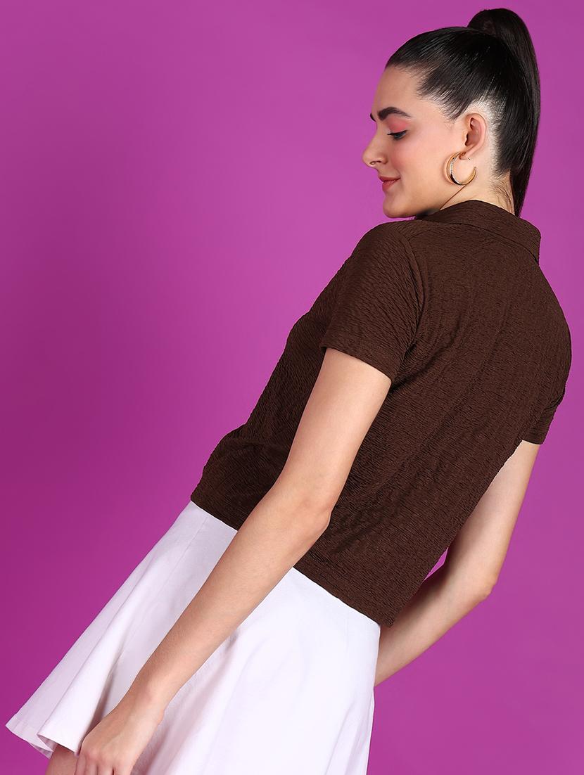 women solid collared short sleeves shirt - 21525787 - Standard Image - 2