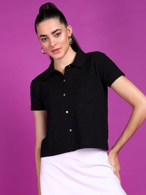 women solid collared short sleeves shirt - 21525790 - Standard Image - 0