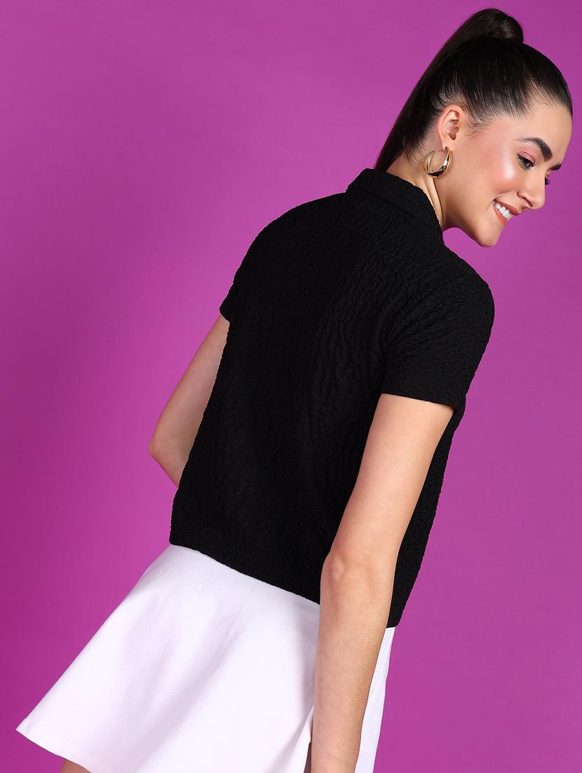 women solid collared short sleeves shirt - 21525790 - Standard Image - 2