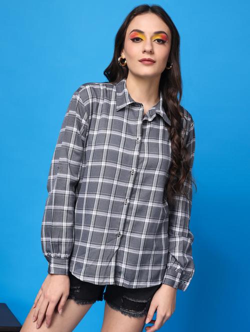 women checkered collared long sleeves shirt - 21525797 - Standard Image - 0