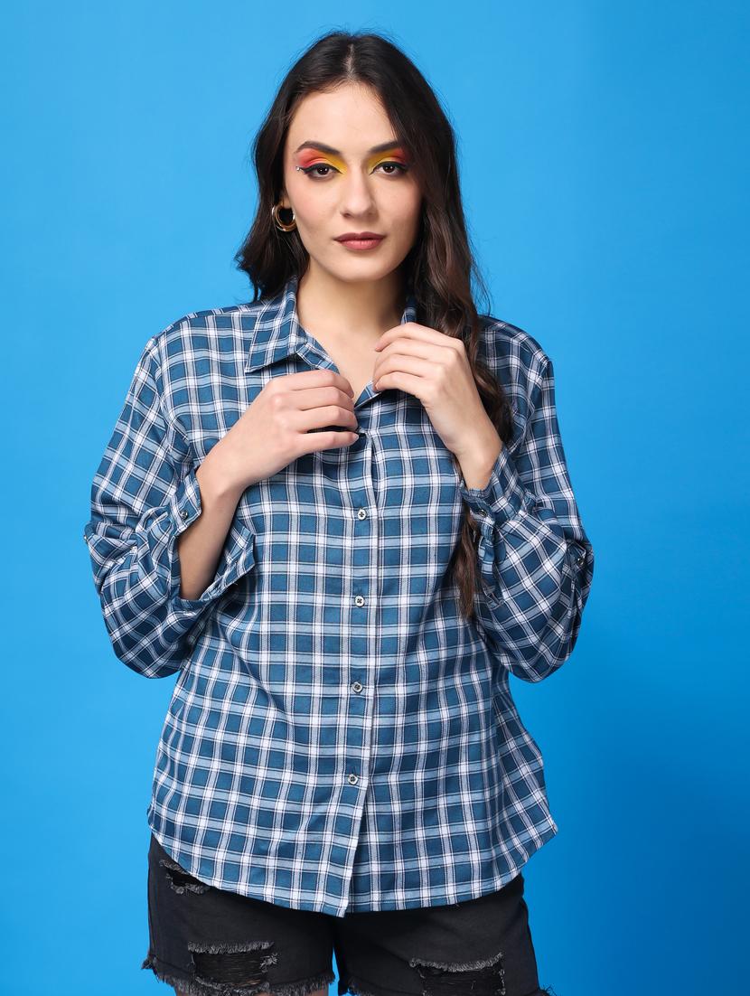 women checkered collared long sleeves shirt - 21525798 -  Zoom Image - 0