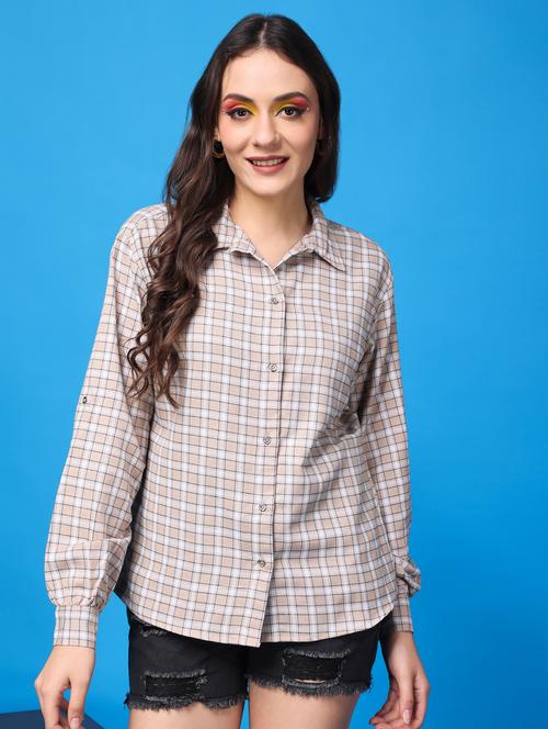 women checkered collared long sleeves shirt - 21525799 -  Standard Image - 0