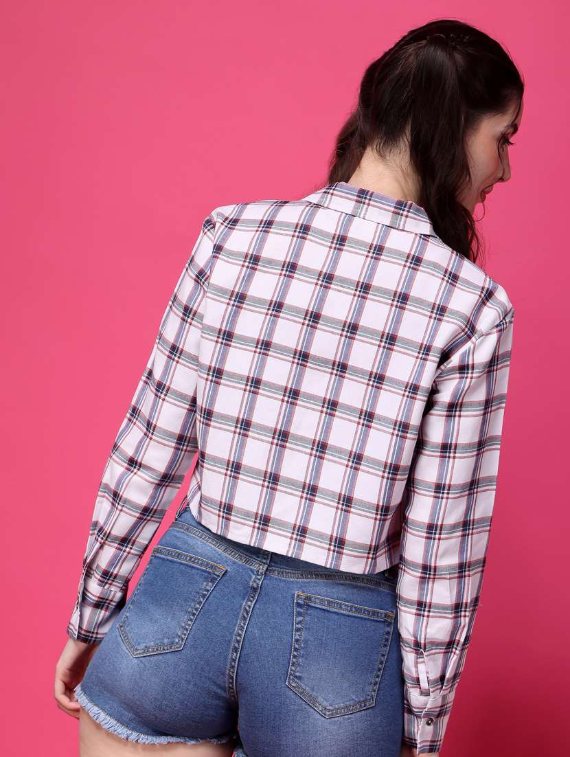 women checkered collared crop shirt - 21525801 -  Standard Image - 2