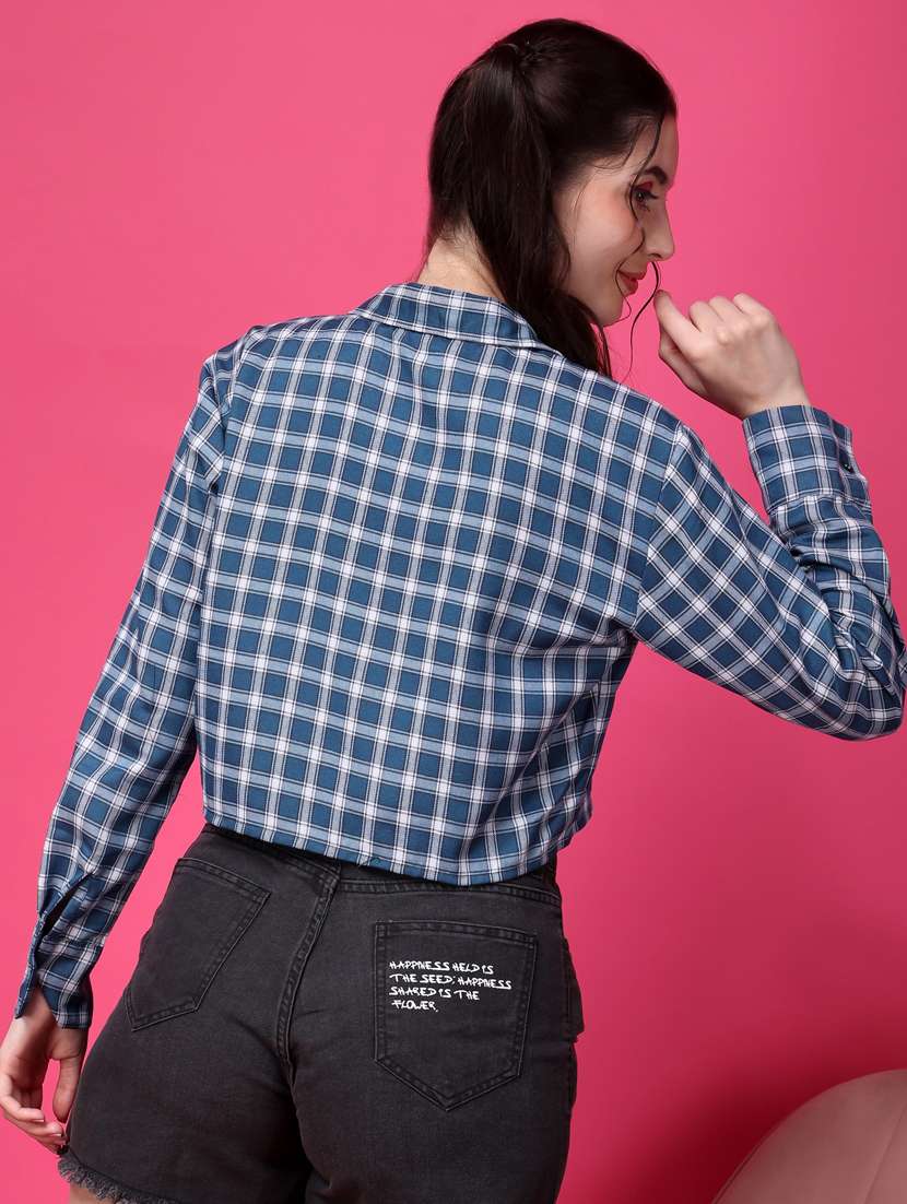 women checkered collared crop shirt - 21525802 -  Standard Image - 2