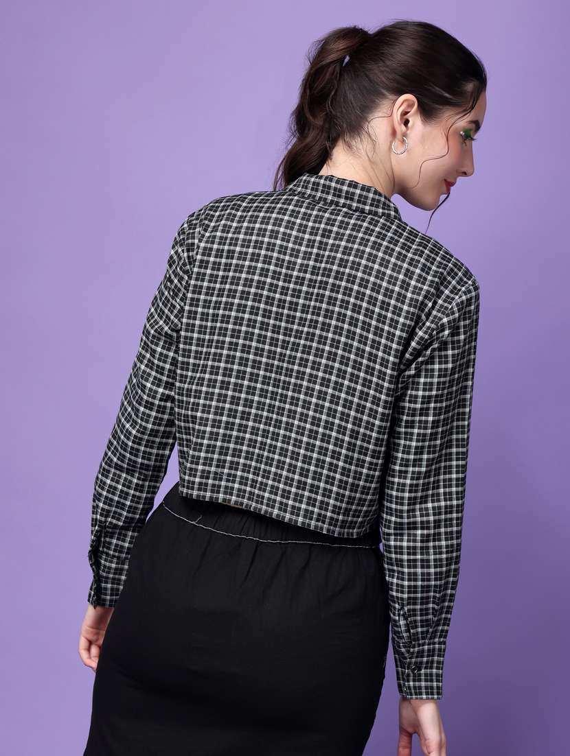 women checkered collared crop shirt - 21525804 -  Standard Image - 2