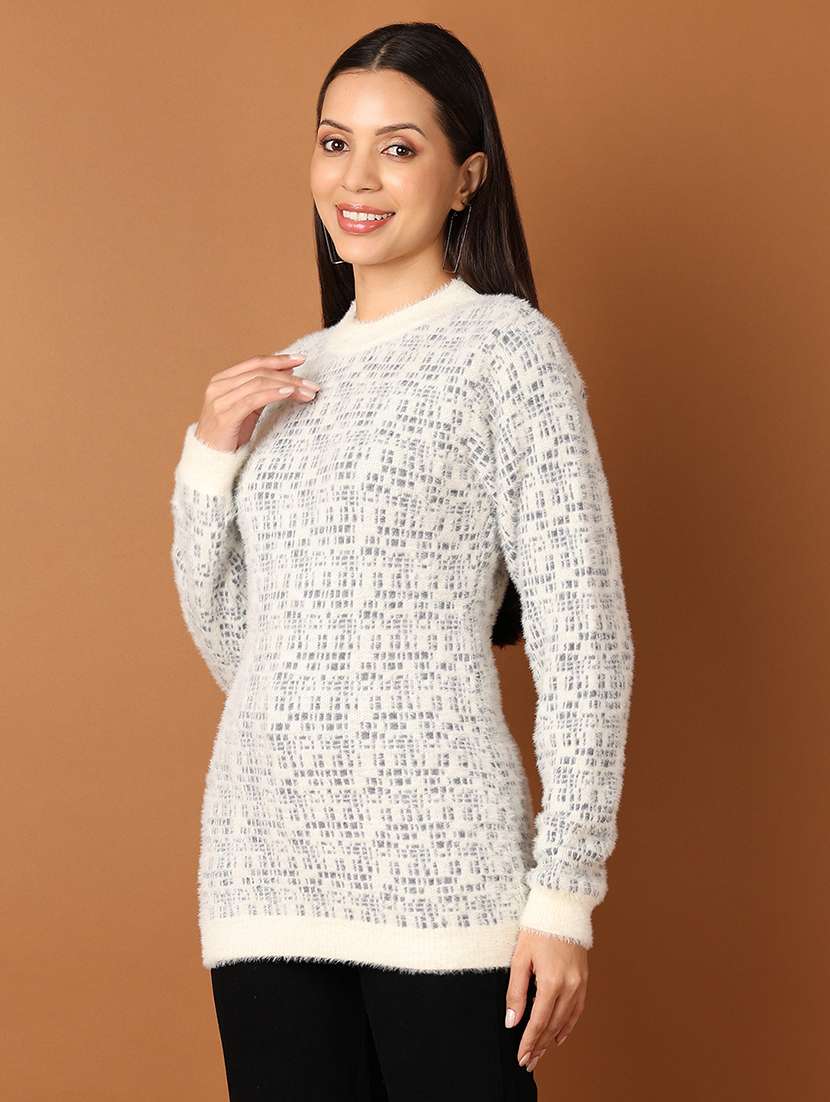 women off white self design pullover sweater - 21527343 -  Standard Image - 2