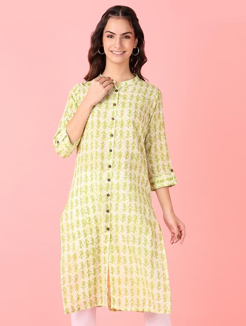 women three quarter sleeve straight kurta - 21527366 -  Standard Image - 0