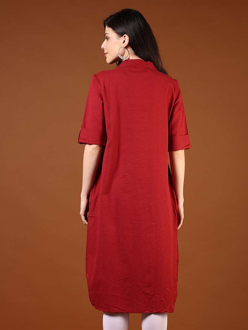 women solid roll-up sleeves straight kurta - 21527400 -  Standard Image - 2
