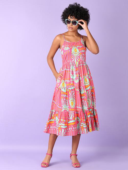 women pink printed sleeveless tiered dress - 21527402 -  Standard Image - 0