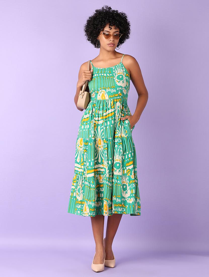 women printed sleeveless tiered dress - 21527403 - Standard Image - 2