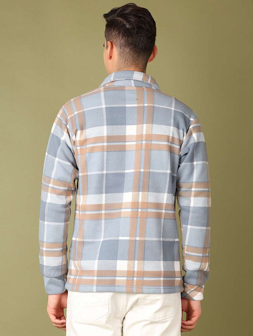men grey checks long sleeve shacket - 21527427 -  Standard Image - 2