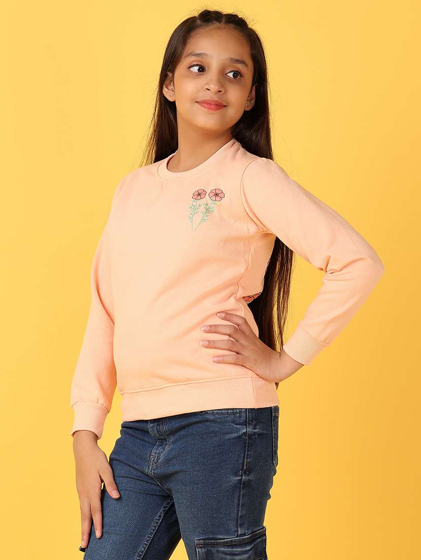 girls peach round neck front & back print sweatshirt - 21527430 -  Standard Image - 2