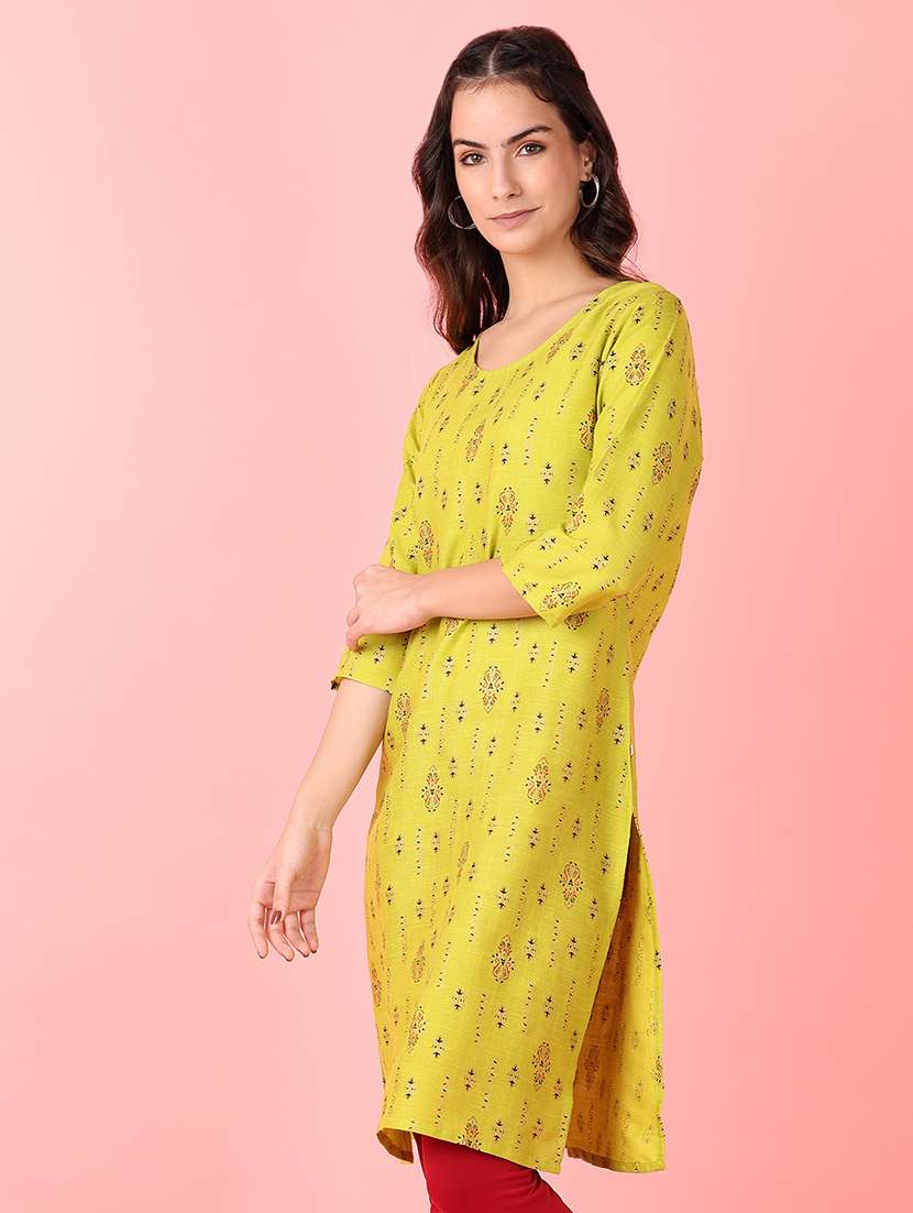 women three quarter sleeve straight kurta - 21527434 -  Standard Image - 2