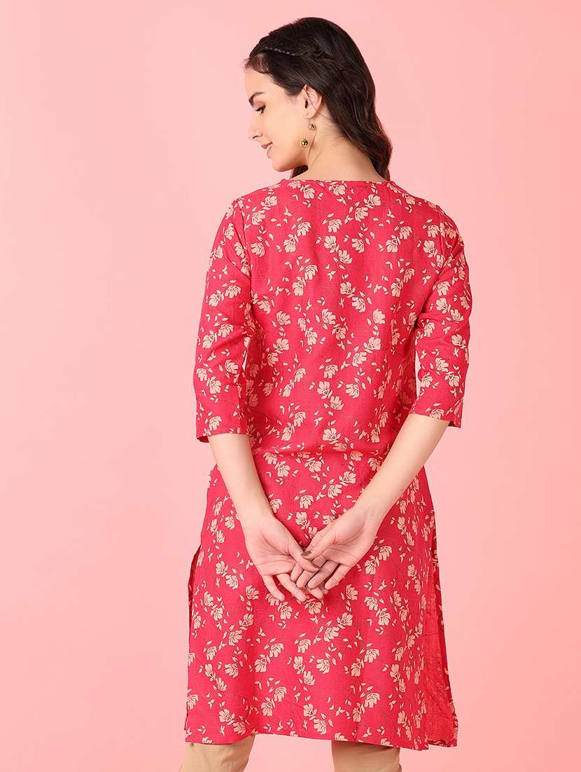 women three quarter sleeve straight kurta - 21527435 -  Standard Image - 2