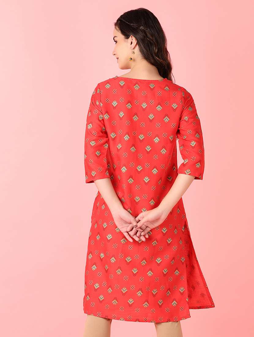 women three quarter sleeve straight kurta - 21527436 -  Standard Image - 2