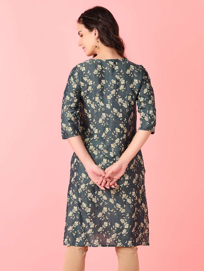 women three quarter sleeve straight kurta - 21527476 -  Standard Image - 2