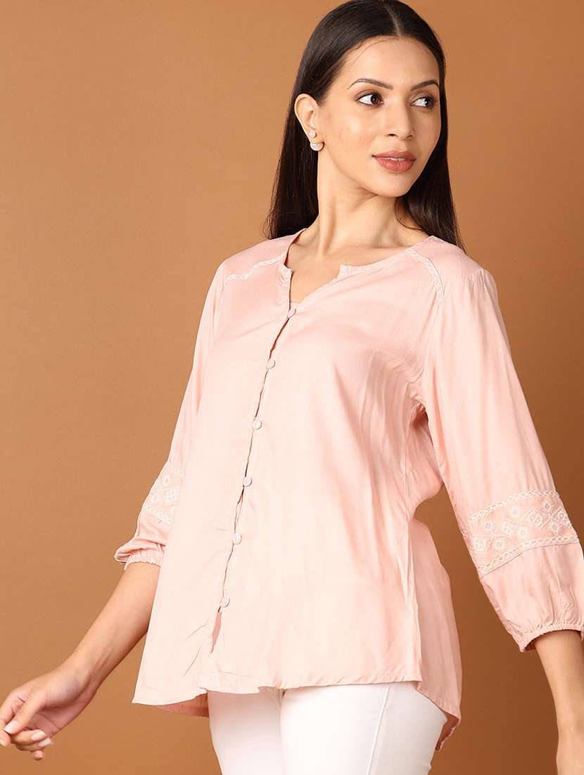 women peach solid straight kurti - 21527484 -  Standard Image - 2