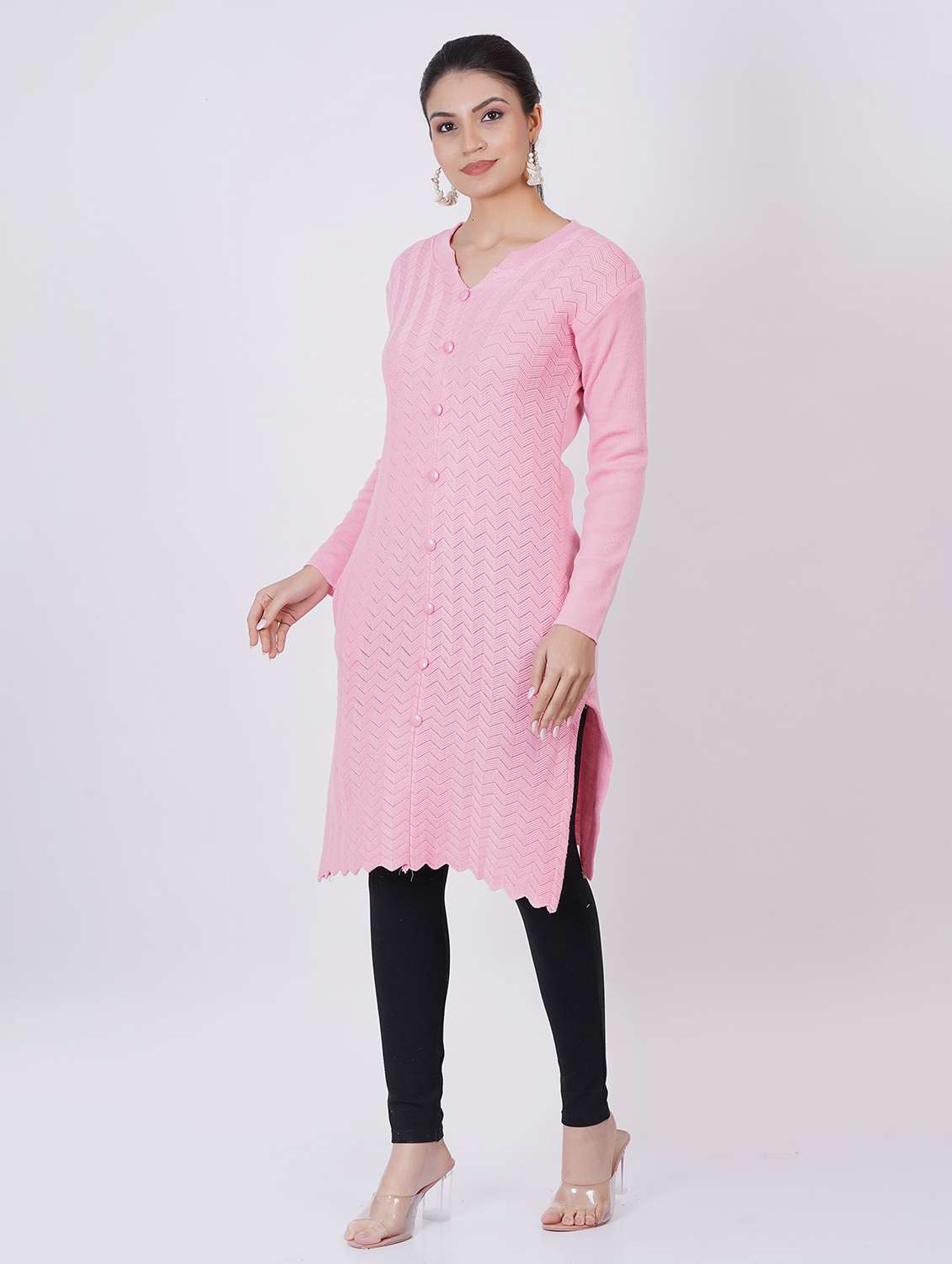 women long sleeve self-designed woolen kurta - 21527789 -  Standard Image - 2