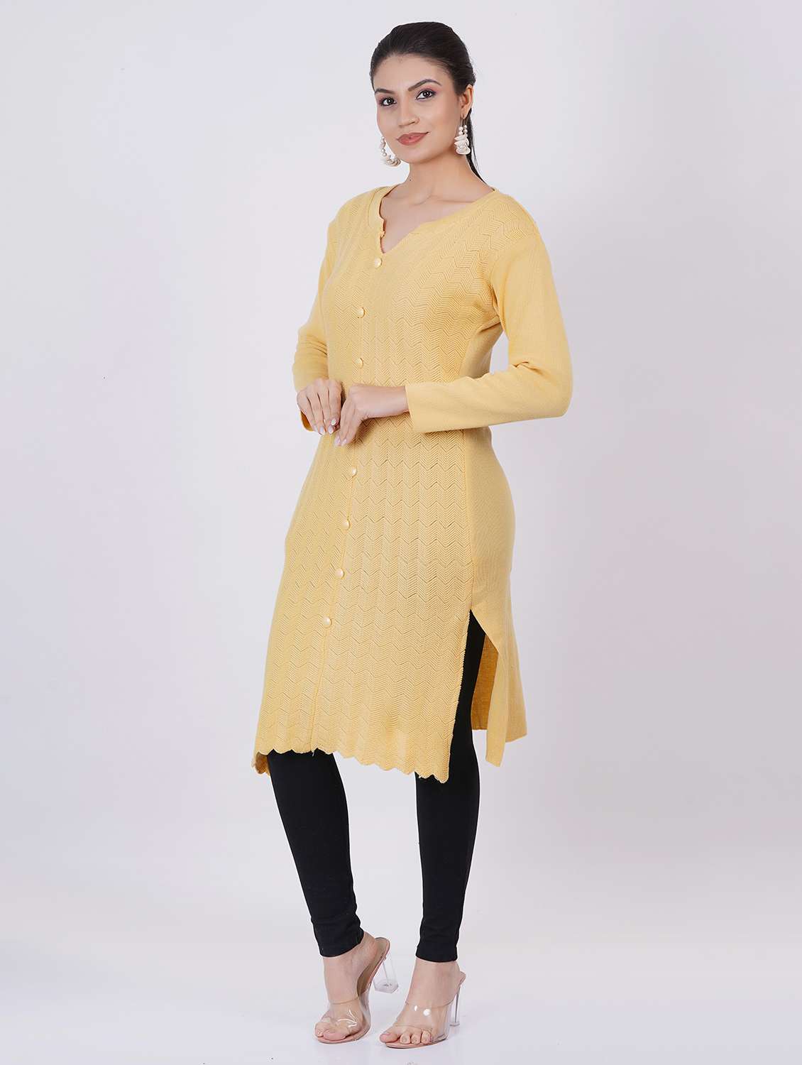 women long sleeve self-designed woolen kurta - 21527790 -  Standard Image - 2